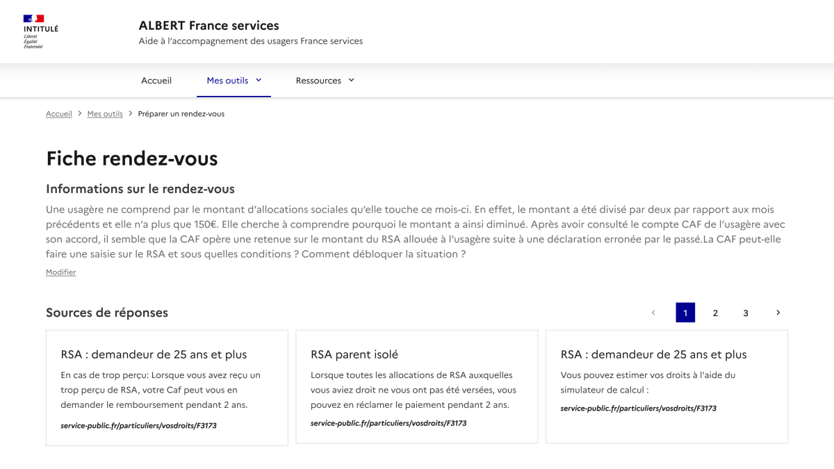 Illustration : capture d’écran de la page d'accueil de l'outil Albert France services